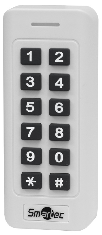 Автономный контроллер со встроенными считывателем EM и клавиатурой, белый, память на 1000 пользователей, дальность 3 - 8 см, 125 кГц, -40° +60°С, 12 В DC, 80мА, 120x50x22 мм