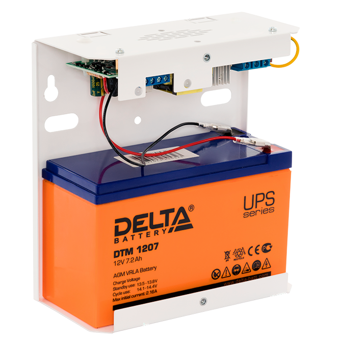 Источник бесперебойного питания в металлическом корпусе, 13,6В. / 3А. Максимальный ток заряда АКБ 0,7А. (без защиты от глубокого разряда АКБ). Рекомендуемая емкость АКБ 7А*ч.  174х164х76мм. Масса 0,7 кг,