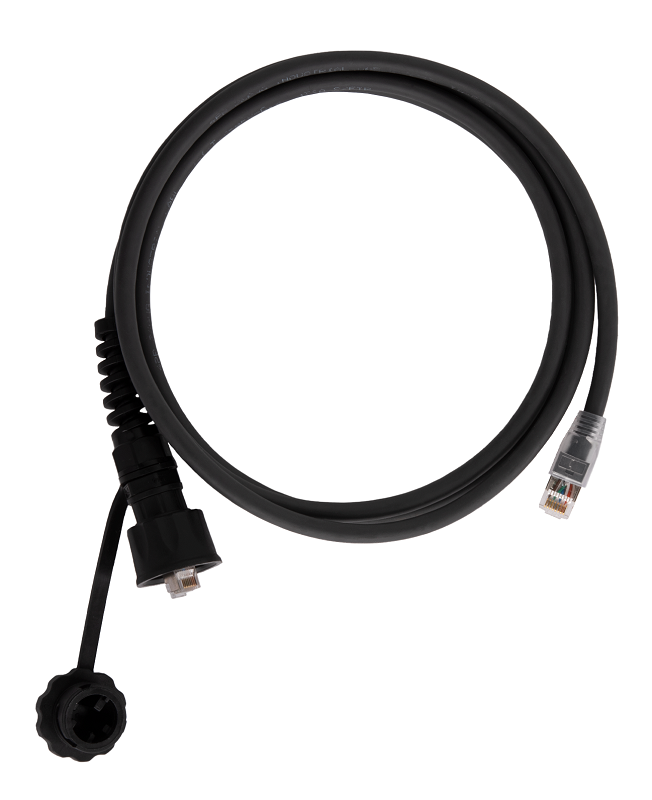 Индустриальный коммутационный шнур F/UTP 4 пары, переходной, Кат.6 (Класс E), 250МГц, RJ45/8P8C(IP67)-RJ45/8P8C, T568B, многожильный, BC (чистая медь), 26AWG (7х0,160мм), с защитной крышкой, PUR, черный, 1м