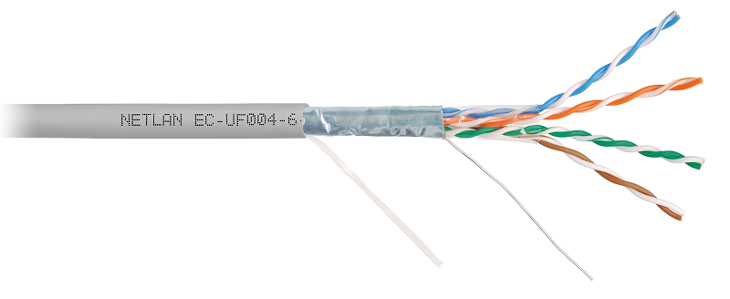 Кабель F/UTP 4 пары, Кат.6 (Класс E), 250МГц, одножильный, BC (чистая медь), поливинилхлорид, серый, 305м