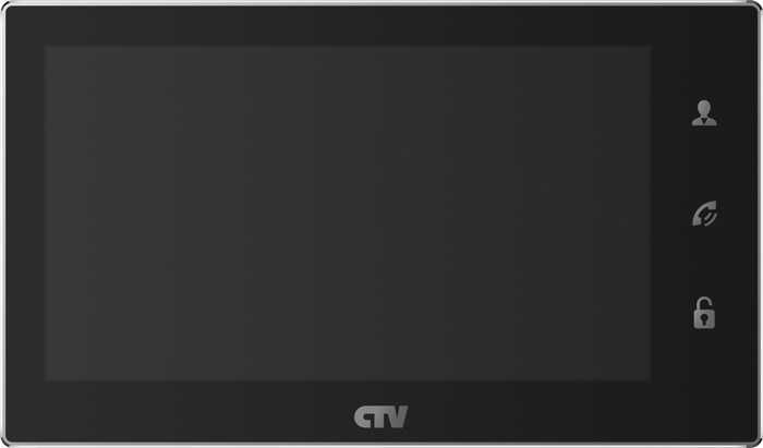Монитор видеодомофона с технологией Touch Screen IPS 7", 1024х600, до 2 панелей, до 2 видеокамер, SD до 64Gb, для управления OSD, стеклянная сенсорная панель управления "Easy Buttons", поддержка форматов AHD, TVI, CVI и CVBS с разрешением 1080p/720p/960H, автоответчик,  режим ожидания с индикацией времени, встроенный источник питания