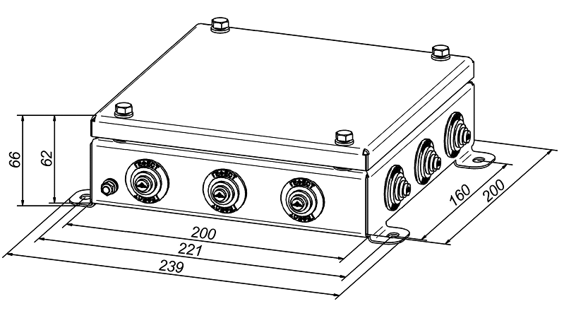 Коробка монтажная огнестойкая IP55, 12 вводов,  фарфоровый клеммник 32 контакта, до - 3 мм кв., 200х200х60 мм, Сталь оцинкованная 1,2 мм с полимерным покрытием (белый)
