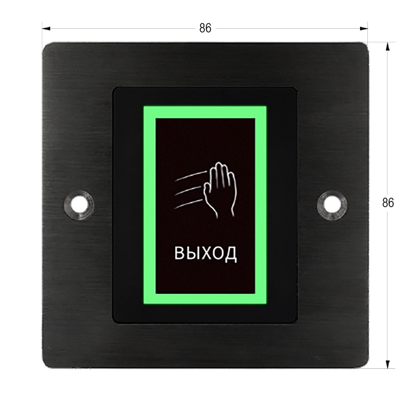 Кнопка на выход бесконтактная, врезная, группа&nbsp;&nbsp;контактов НЗ/НР, корпус - крашеная нержавеющая сталь, таймер задержки, подсветка, дистанция 3-25 см. IP66, -20 ÷ +65° C, 86х86х25 мм., черная.