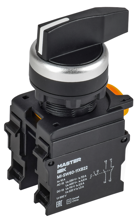 MI-SW60-11XB22-3-25-2-K02 - Переключатель длин. ручка 2 полож. возв. 1NO+1NC MASTER IEK Переключатель длин. ручка 2 полож. возв. 1NO+1NC MASTER IEK