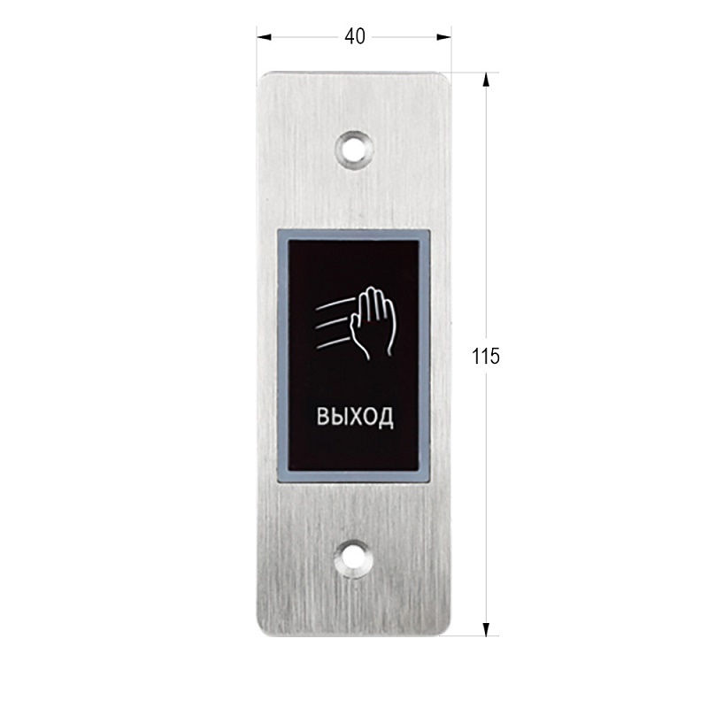Кнопка на выход бесконтактная, врезная, группа  контактов НЗ/НР, корпус - нержавеющая сталь, таймер задержки, подсветка, дистанция 3-25 см. IP66, -20 ÷ +65° C, 115х40х25 мм.