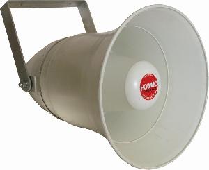 Рупорный громкоговоритель, пластик ABС. IP54, 50 Вт /100 В, Уровень характеристической чувствительности в диапазоне частот (800-3150) Гц 109 дБ. D282 x 407 мм, Масса 5 кг