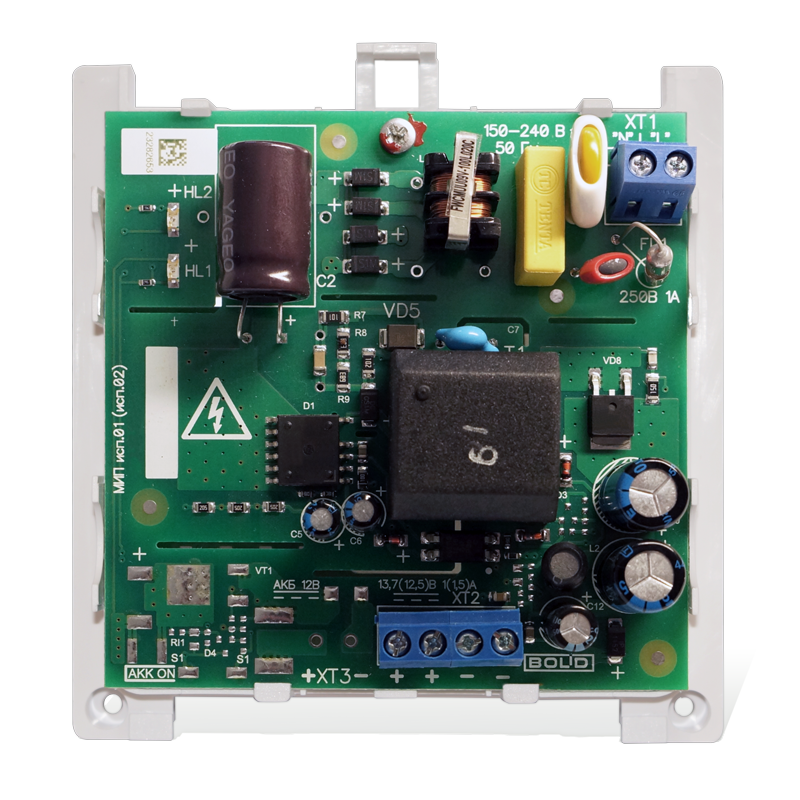 Модуль источника питания 12В 1А (мах 1.5); рекомендуемая емкость АБ 4.5Ач, 7Ач или 12 Ач; световая индикация; защита: от глубокого разряда, от КЗ; крепление на DIN рейку; пластиковый корпус,