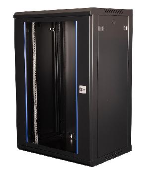Шкаф 19" телекоммуникационный настенный, 18U 901х600х450 мм, дверь стекло, черный