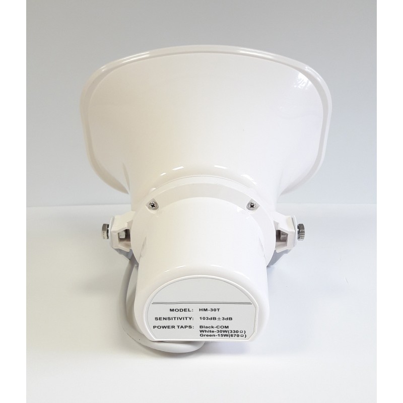 Рупорный всепогодный трансляционный громкоговоритель. 100В. / 30/15 Вт. Материал корпуса&nbsp;&nbsp;АВС пластик. IP 66. Металлический кронштейн