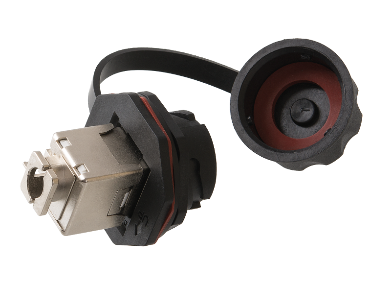 Индустриальный модуль-вставка Кат.6a (Класс Ea), 500МГц, RJ45/8P8C, 110/KRONE, T568A/B, экранированный, IP67, с защитной крышкой, черный 