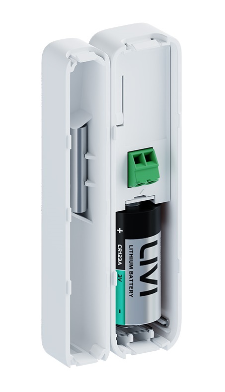 Датчик открытия магнитоконтактный. Подключение внешнего проводного магнитоконтактного извещателя. Диапазон температур от −20 до +55°С. Совмещенный тампер и датчик отрыва от стены. Электропитание — батарея CR123A.  Крышка-кронштейн с креплением на саморезы или двусторонний скотч. Дизайн Koishi style.