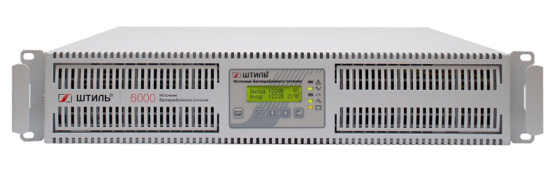 Источник бесперебойного питания в стойку, on-line (с двойным преобразованием), чистая синусоида, 6000 ВA (5400 Вт); U-вх.220 В; под внешние аккумуляторы, U-акб.192 В, I-заряд.1…4 А; ЖК-дисплей; выходные разъёмы - IEC-320-C13 (3 шт.), клеммное подключение (L, N, PE); холодный старт, совместим с генератором; высота 2U; IP20, t-раб.+5...+40°C, 88х483х549 мм
