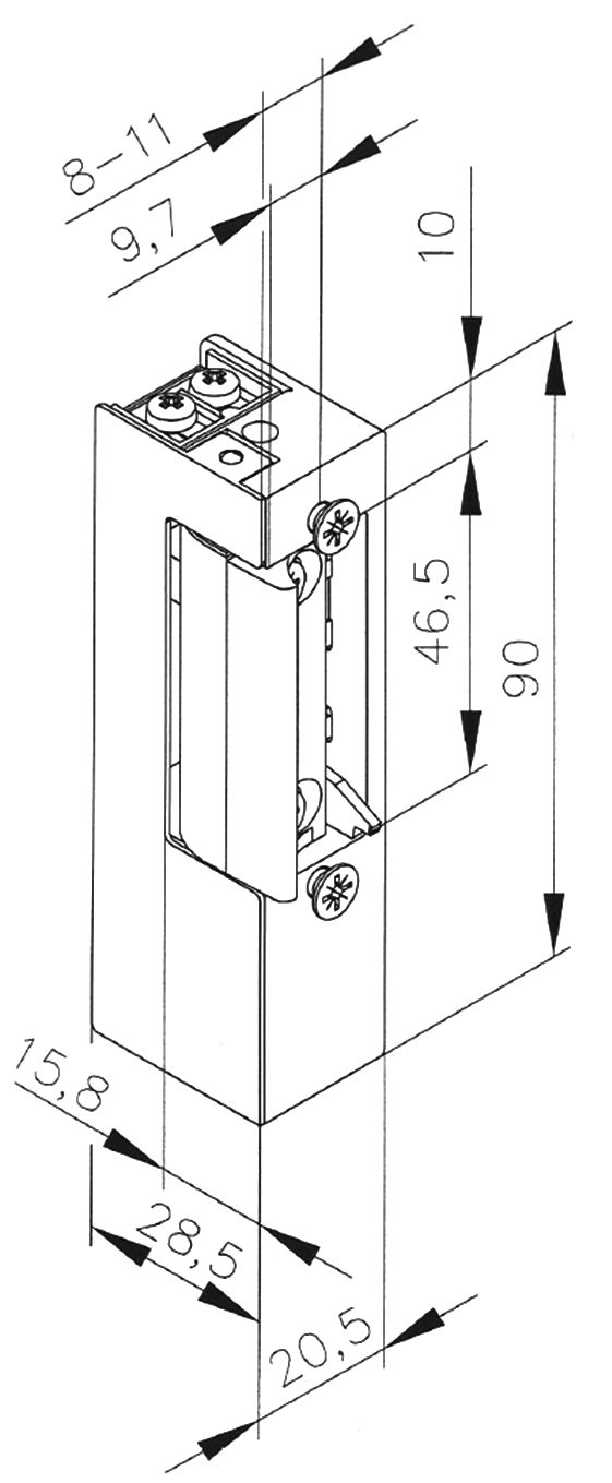 Защёлка электромеханическая стандартная, HЗ, без планки, переставляемый язычок, 12 V DC 290мА, -15 °C to +40 °C