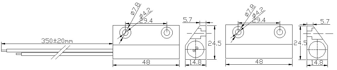 Магнитоконтактный датчик, НЗ, серебряный алюминий, накладной для металлических дверей, зазор 50 мм,