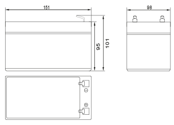 Аккумулятор 12 А/ч, 12В, 151х98х101 мм, вес 3,65 кг