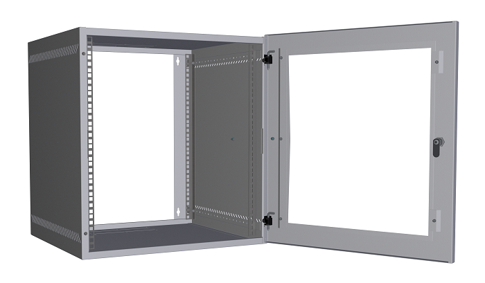 Настенный шкаф 19", 12U, стеклянная дверь, Ш540хВ573хГ500мм, 2 пары монтажных направляющих, сварной, серый