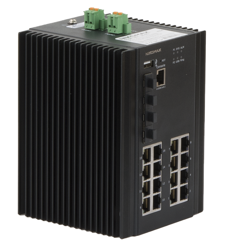 Управляемый промышленный L2+ коммутатор 16*10/100/1000Мбит/с PoE (af/at), 4*1/2.5/10Гбит/с SFP+, Крепление на DIN-рейку, 2*ввода питания, питание 44-57В (блок питания 370Вт поставляется отдельно), -40С +70С.