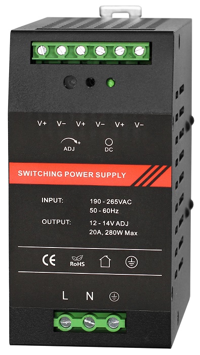 Блок питания 12 VDC/ 20 A, крепление на DIN-рейку, черный