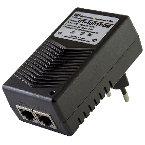 Инжектор PoE однопортовый, 48В, 24 Вт, защита от КЗ, 2хRJ45, IEEE 802.3at(вар.B), -10...+40°C, 83х47х68 мм