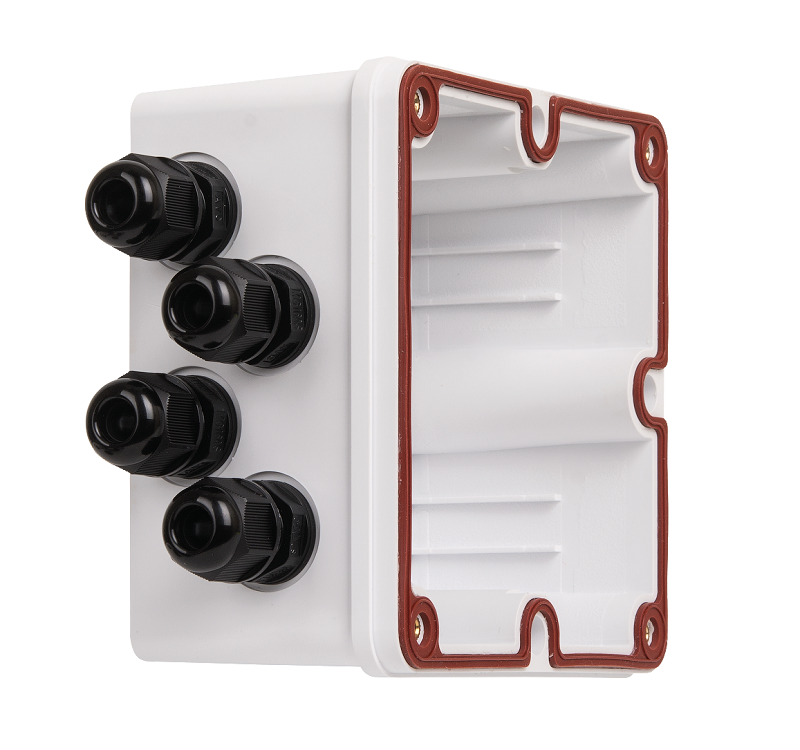 Индустриальный корпус настенной розетки 4 порта, под индустриальные модули-вставки, IP67, с герметичными вводами, металлик