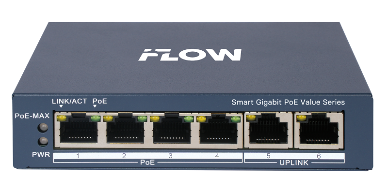 Коммутатор L2, Смарт-управляемый, 4 гигабитных порта RJ45 PoE, 2 uplink порта 1000М RJ45, 802.3af/at, бюджет мощности PoE 45 Вт, облачное управление, VLAN, STP/RSTP loop prefention, PoE watchdog, поддержка режима передачи до 300м,10Мб/с, CAT6; защита от перенапряжения 6 кВ; настольный/настенный монтаж