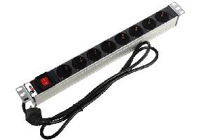 Блок розеток Rem-16 с выкл., 8 Schuko, 16 A, алюм., 19", шнур 1,8 м