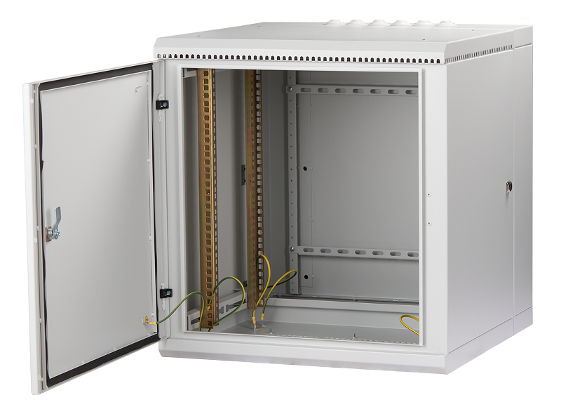 Настенный двухсекционный&nbsp;&nbsp;шкаф 19", 12U, металлическая дверь, промышленный, степень защиты IP55, Ш600хВ638хГ600мм, серый.