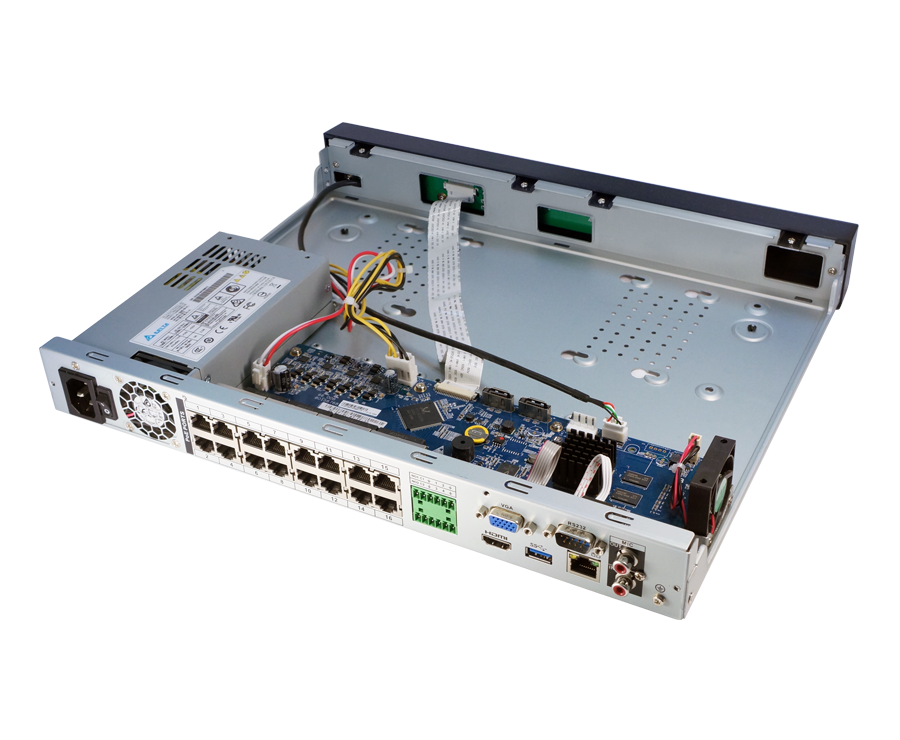 IP Видеорегистратор до 16х каналов с PoE (IEEE802.3at/af); 200 Мбит/с; разрешение записи до 5Мп; H.265/MJPEG; 2 SATA порта до 8Tб;
