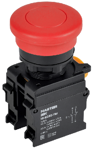 Кнопка "Грибок" с фиксац. d=22мм 1NO+1NC красная MASTER IEK