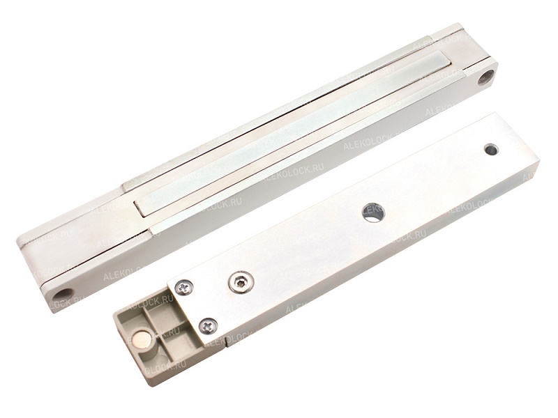 Электромагнитный замок с датчиком состояния двери (герконом), сила удержания 180-200кг, 12В/0,4А, 24В/0,2А, -20...+40 °C, IP54, корпус 231x30x19,5 мм, якорь 197х32,5х14,5 мм. Цвет: белый