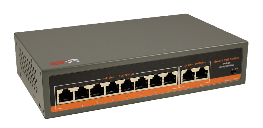 Коммутатор неуправляемый PoE IEEE 802.3af/at 8xPoE 10/100/1000+ uplink 2x10/100/1000, общий бюджет PoE 120Вт, крепление в стойку", 220V, 330x230x44мм