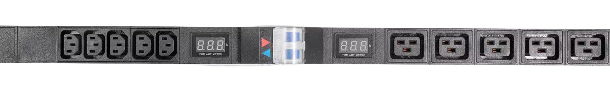 Вертикальный блок розеток Rem-32 на 2 контура по&nbsp;&nbsp;10 IEC 60320 C13, 5 IEC 60320 C19 с авт., и амп., 2 × 16 А, алюм., 33-38U, колодка 