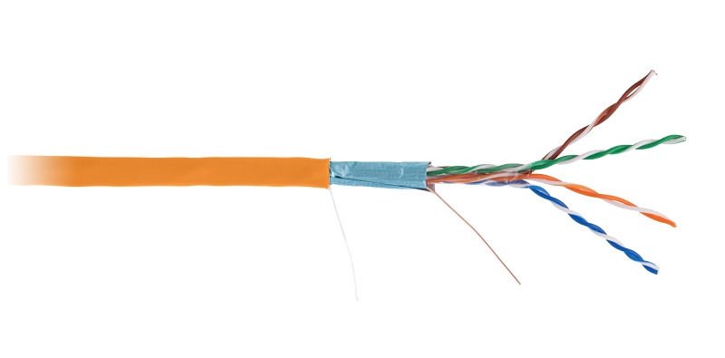 Кабель F/UTP 4 пары, Кат.5e (Класс D), 100МГц, одножильный, BC (чистая медь), внутренний, LSZH нг(B)-HF, оранжевый, 305м