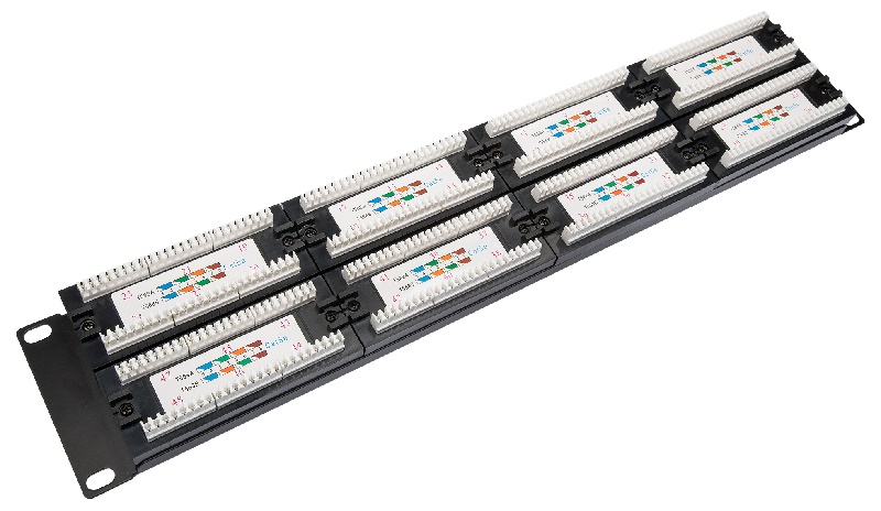 Панель коммутационная кат.5е, UTP, 19", 2U, 48хRJ45, 568A/В, черный с организат.