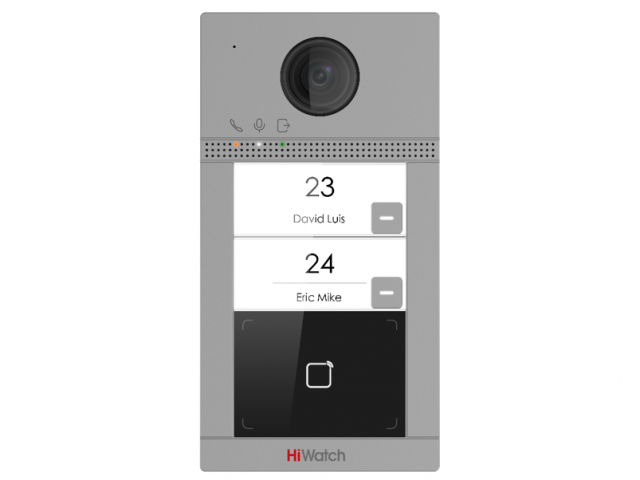IP вызывная панель 2Мп на двух абонентов с ИК-подсветкой до 3м и Wi-Fi<br />
2Мп; Wi-Fi 2.4ГГц, Web интерфейс;PoE/ 12В DC, Mifare считыватель (до 2000 пользователей, 10000 карт);WDR; BLC; DNR; 10M/100M Ethernet, 1 реле для замка;<br />
IP65, IK08, металл/пластик, накладный монтаж