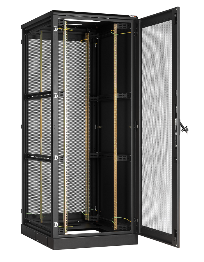 Напольный шкаф 19", 33U, одностворчатые перфорированные двери, одностворчатые цельнометаллические боковые стенки Ш800хВ1660хГ1000мм, в разобранном виде, черный