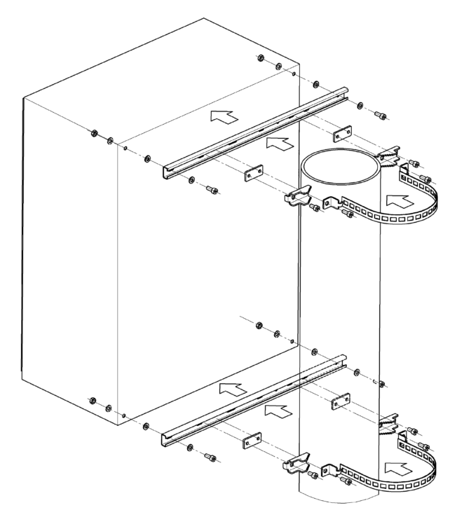 Крепление шкафов ТШ шириной 800мм на квадратные ☐ 50 ÷ 150 мм и круглые опоры Ø 40 ÷ 190 мм