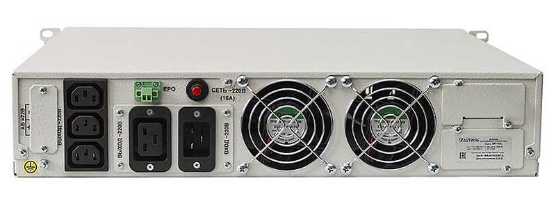 Источник бесперебойного питания в стойку, on-line (с двойным преобразованием), чистая синусоида, 2000 ВA (1800 Вт); U-вх.220 В; под внешние аккумуляторы, U-акб.72 В, I-заряд.4 А; ЖК-дисплей; выходные разъёмы - IEC-320-C13 (3 шт.), IEC-320-C19 (1 шт.); холодный старт, совместим с генератором; высота 2U; IP20, t-раб.+5...+40°C, 88х466х440 мм