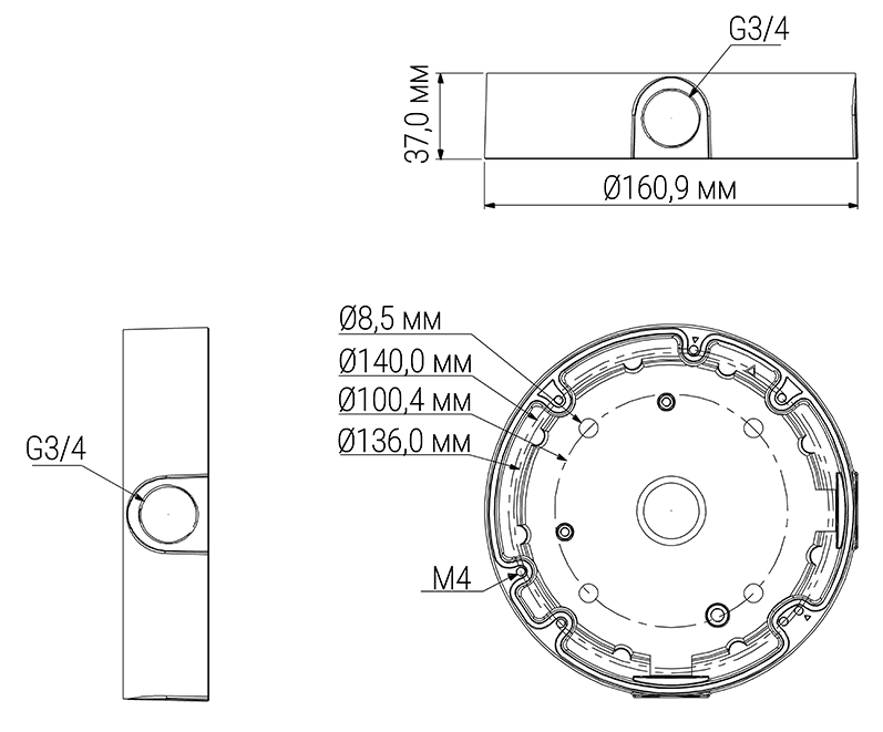 Монтажная коробка для&nbsp;&nbsp;видеокамер, совместима с видеокамерами: VCI-220-01, VCI-240-01, VCI-280-01
