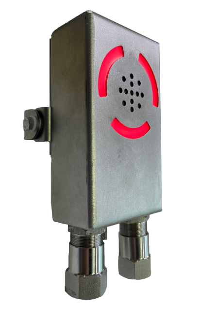 Оповещатель светозвуковой для взыровоопасных зон классов "0", "1" и "2,&nbsp;&nbsp;IP66/IP68. -60 до +85°C. Цвет свечения красный, Три режима свечения. Корпус Нержавеющая сталь, 12-36 VDC/12-28 VAC.