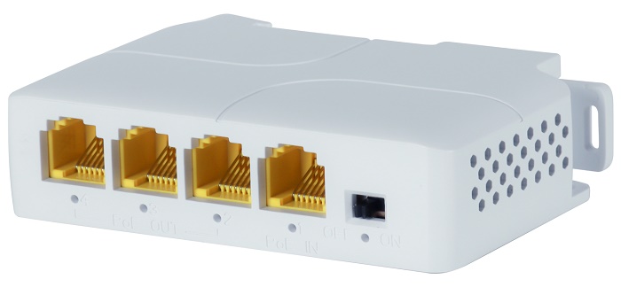 Повторитель POE, 3 POE порта (1000 Мбит/с), 1 RJ-45 Uplink порт (1000 Мбит/с), бюджет на порт до 8 Вт, общий бюджет до 25 Вт.
