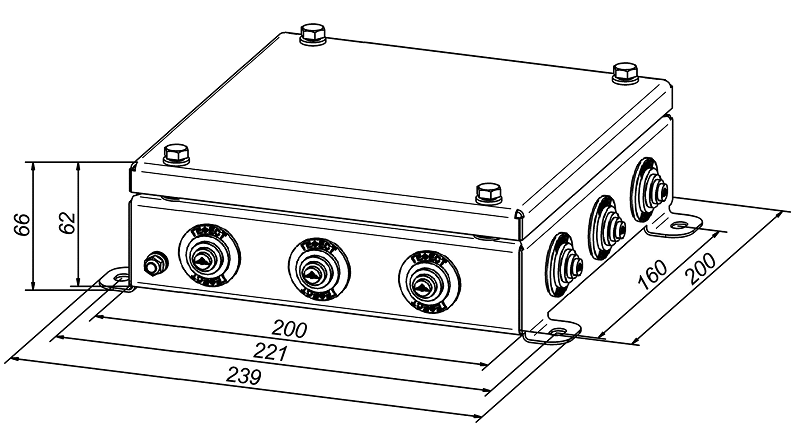 Коробка монтажная общепромышленные, оцинкованная сталь 1,2мм, IP55, 200х200х62 мм