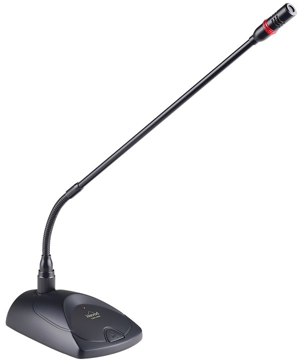 Микрофон настольный со световой индикацией. Микрофон "Goose neck" -  440 мм. Тип капсюля: конденсаторный, суперкардиодный. Питание: 3В ( 2*АА) / 48В. Частотный диапазон: 40-16000 Гц. Кабель mini XLR F-XLR M 5 м в комплекте.