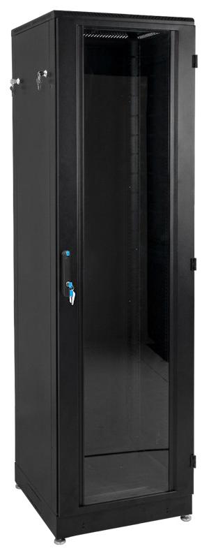 Шкаф телекоммуникационный напольный 48U (600 × 1000) дверь стекло, чёрный