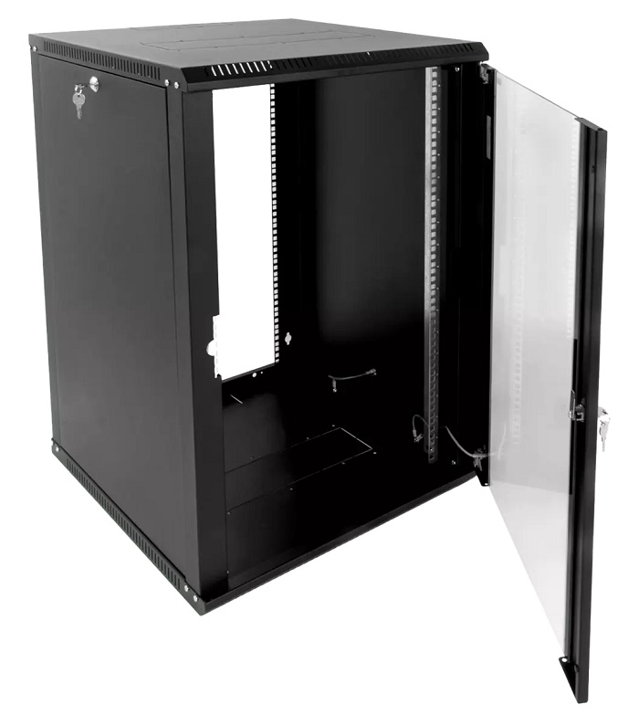 Шкаф телекоммуникационный настенный разборный ЭКОНОМ 15U (600 × 350) дверь стекло, цвет черный