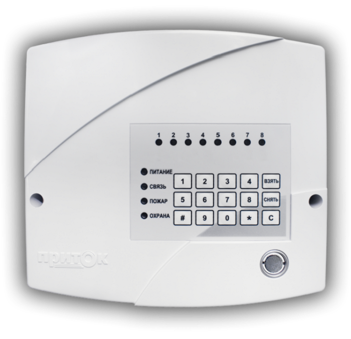 КОНЦЕНТРАТОР, вход для подключения до 29 шт. ППКОП 011-8-1-05. Работа с ретрансляторами Приток-А, Приток-А-Ф, Приток-А-Ю, 8 программируемых шлейфов, 2 силовых выхода, 2 силовых выхода с контролем исправности линии, АКБ 2,2 А*ч.