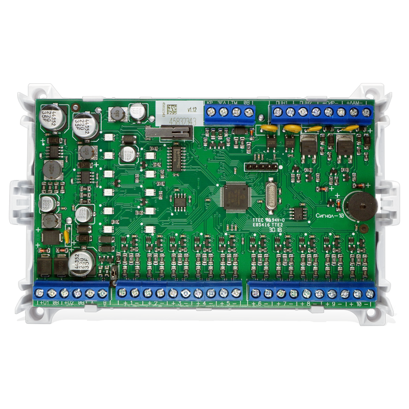 Блок приемно-контрольный охранно-пожарный 10 шлейфов, контроль адресных (ДИП-34ПА, С2000-ИП-ПА, ИПР513-3ПАМ) и не адресных извещателей, контроль цепей "Лампа" и "Сирена", два интерфейса RS-485, 5 выходных реле.
