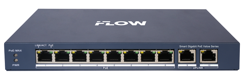 Коммутатор L2, Смарт-управляемый, 8 гигабитных портов RJ45 PoE, 2 uplink порта 1000М RJ45, 802.3af/at, бюджет мощности PoE 60 Вт, облачное управление, VLAN, STP/RSTP loop prefention, PoE watchdog, поддержка режима передачи до 300м,10Мб/с, CAT6; защита от перенапряжения 6 кВ; настольный/настенный монтаж