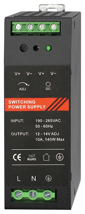 Блок питания 12 VDC/ 10 A, крепление на DIN-рейку, черный