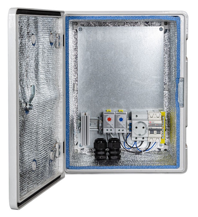 Композитный климатический с предстартом монтажный шкаф 335х417х200 мм / 270х370х150 мм, -55°С +50°С, SMC композит, IP66, IK10, Комплектация: утеплитель из Порилекса, замок 1 шт,ключ 1 шт, монтажная плата 1шт, гермовводы 2шт, розетка 1 шт, автоматический выключатель 1шт, термореле 1шт,нагреватель мощностью в 50 Вт 1шт. Вес: 6,5 кг.